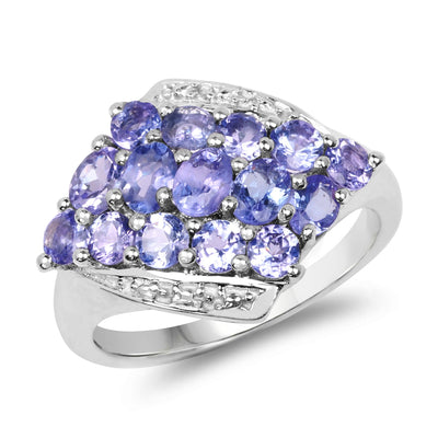 1.85 Carat Genuine Tanzanite Cluster Ring in Sterling Silver