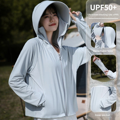 Manteau de protection solaire large à large bord en soie glacée pour femmes