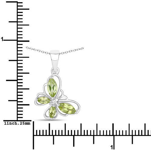 0.64 Carat Genuine Peridot .925 Sterling Silver Butterfly Pendant