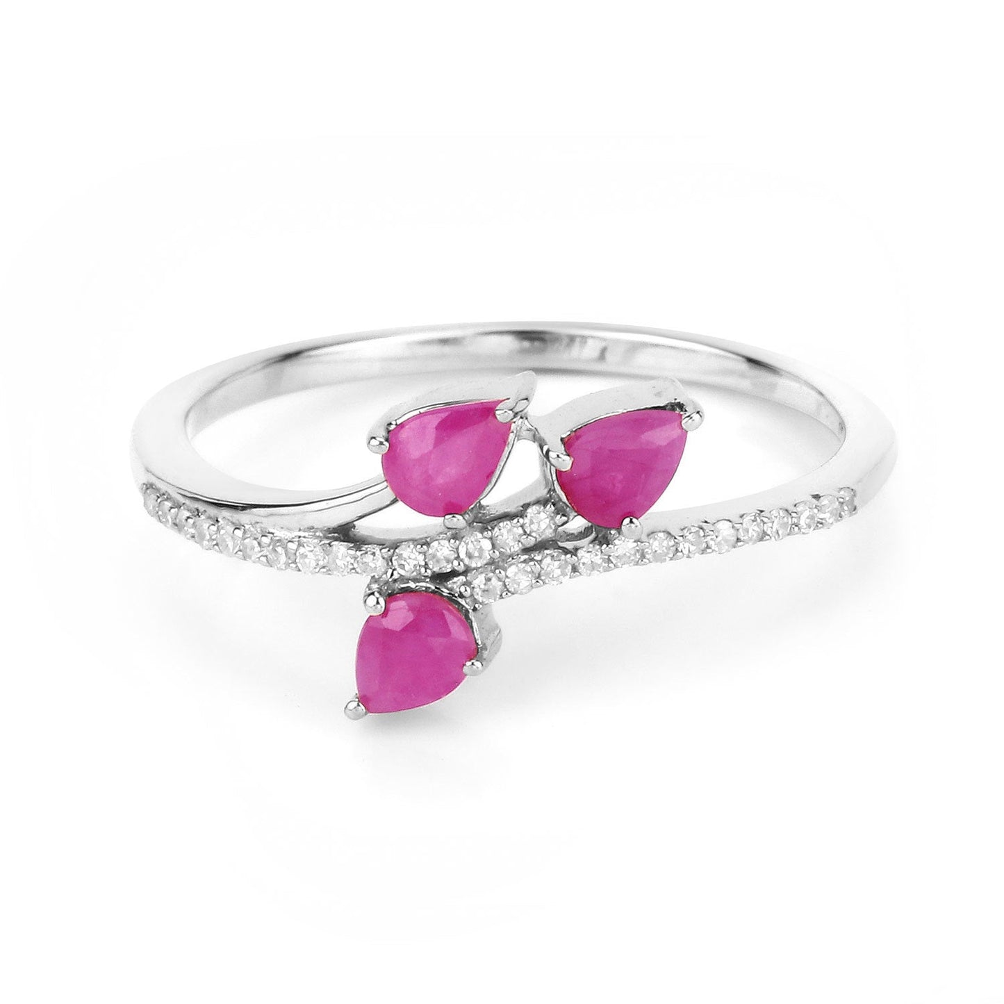 0.68 Carat Ruby and Diamond 14K White Gold Engagement Ring