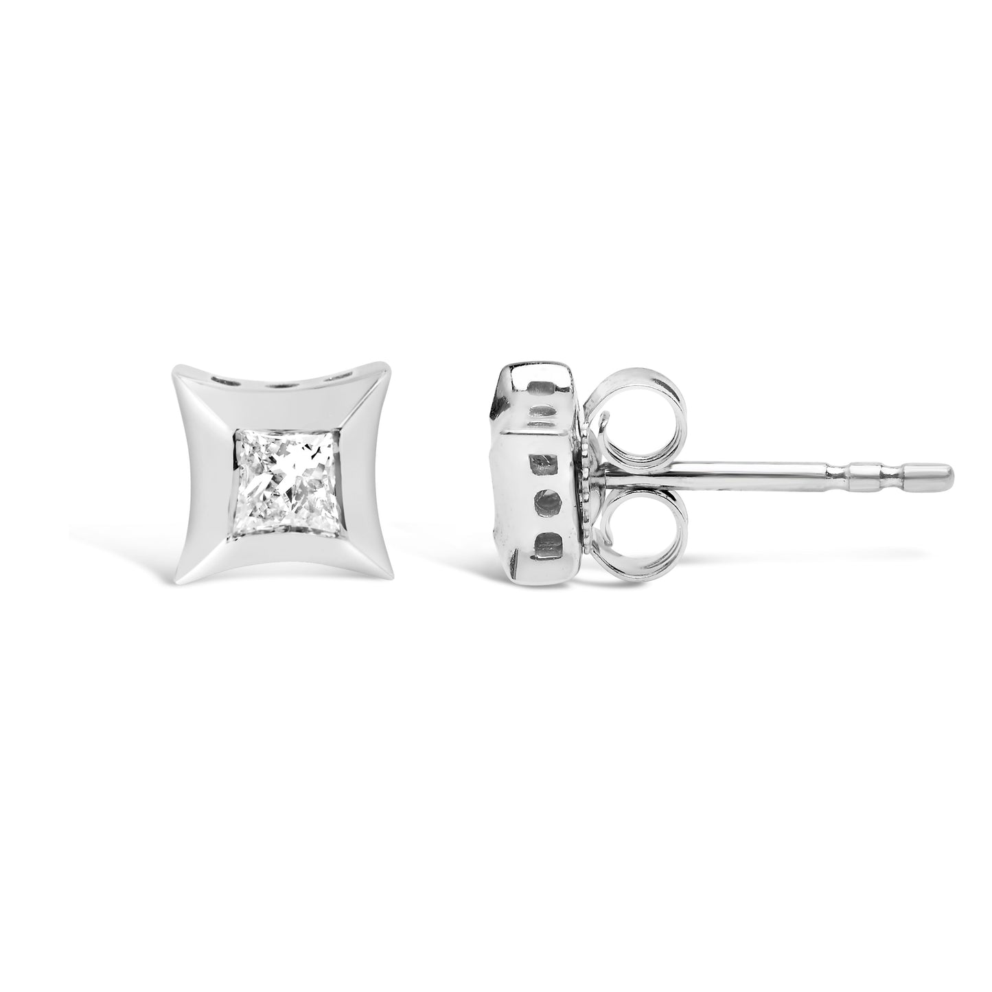 10K White Gold Invisible Set Princess-Cut Diamond Stud Earrings