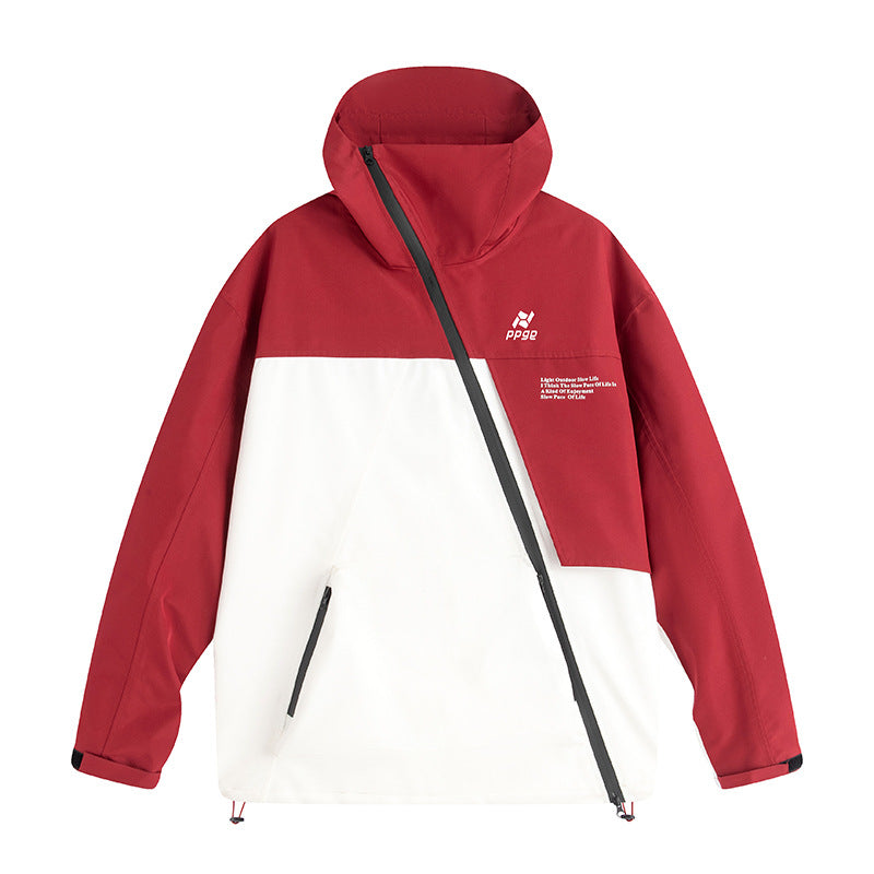 Color Matching Oblique Zipper Windproof Jacket