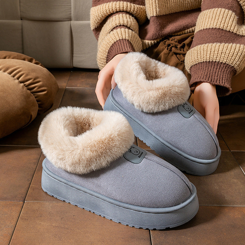 Chaussons en coton à enroulement pour femmes - Bottes de neige épaisses et à la mode