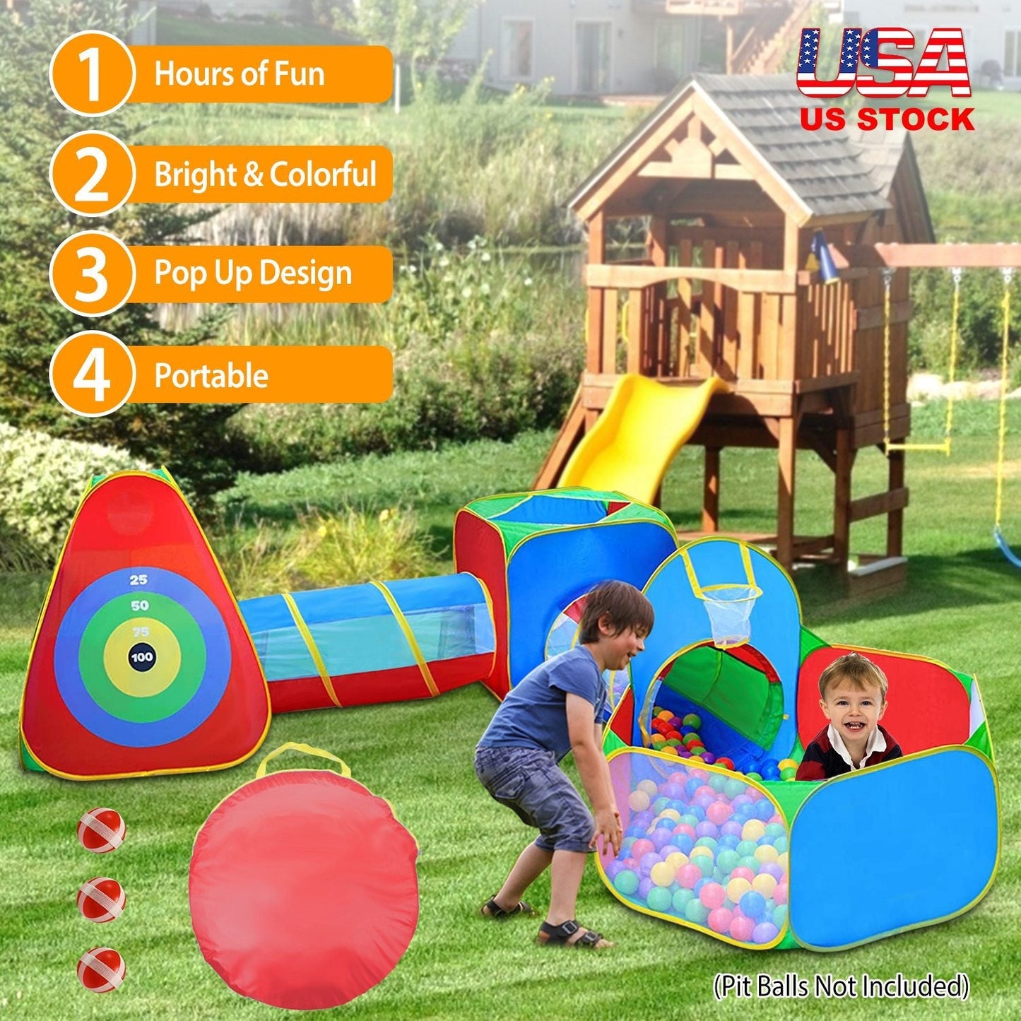 Ensemble de Tente de Balles pour Enfants de 5 Pièces avec Tunnels de Rampement