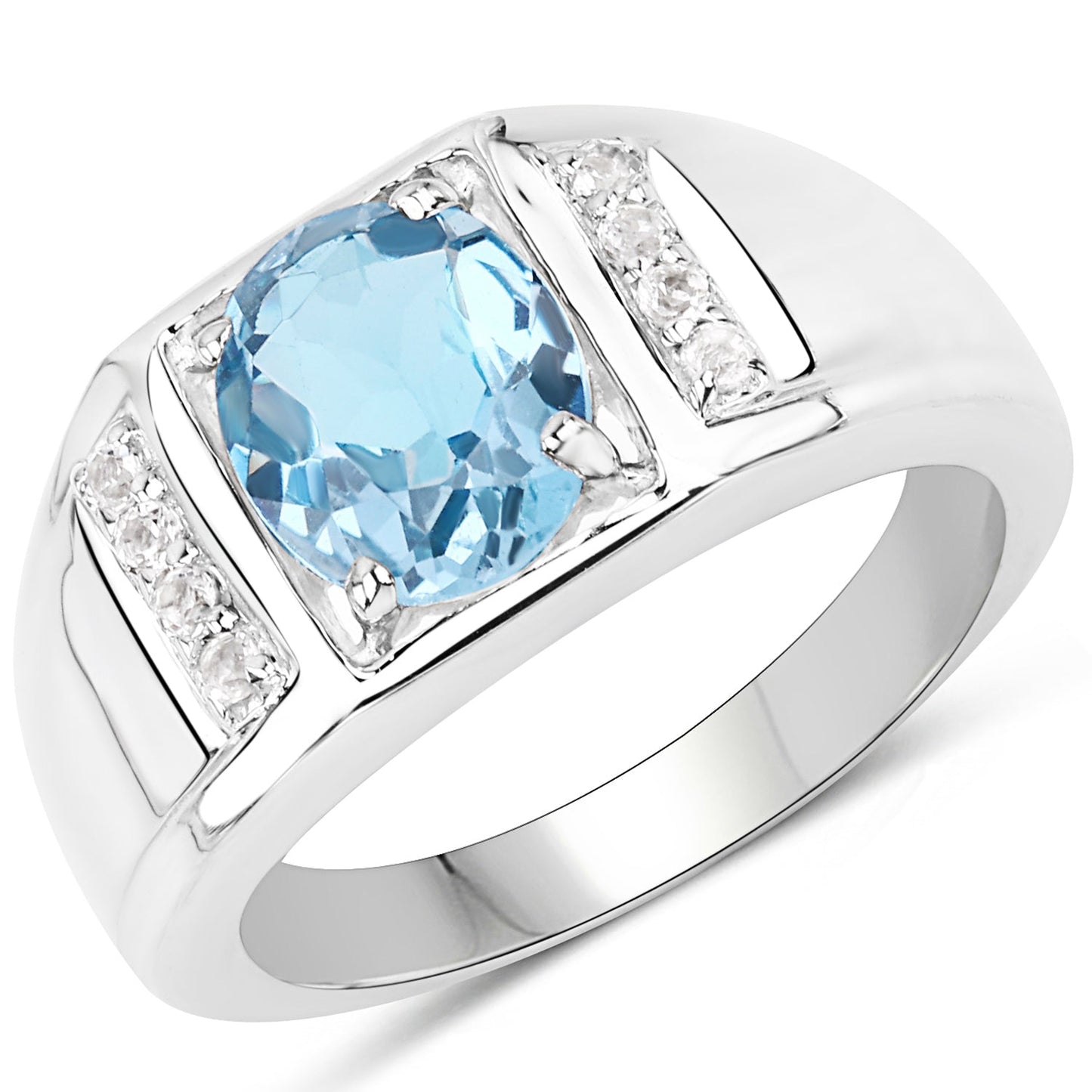 Bague en argent sterling avec topaze bleue de Londres et topaze blanche de 2,18 carats