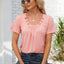Decorative Button Scoop Neck T-Shirt - Korvel