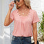 Decorative Button Scoop Neck T-Shirt - Korvel