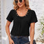 Decorative Button Scoop Neck T-Shirt - Korvel