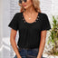 Decorative Button Scoop Neck T-Shirt - Korvel
