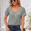 Decorative Button Scoop Neck T-Shirt - Korvel