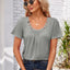 Decorative Button Scoop Neck T-Shirt - Korvel