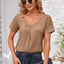 Decorative Button Scoop Neck T-Shirt - Korvel