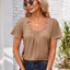 Decorative Button Scoop Neck T-Shirt - Korvel