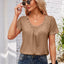 Decorative Button Scoop Neck T-Shirt - Korvel