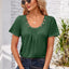 Decorative Button Scoop Neck T-Shirt - Korvel