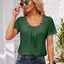 Decorative Button Scoop Neck T-Shirt - Korvel