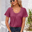 Decorative Button Scoop Neck T-Shirt - Korvel
