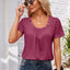 Decorative Button Scoop Neck T-Shirt - Korvel