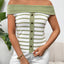 Decorative Button Striped Off-Shoulder Knit Top - Korvel