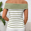 Decorative Button Striped Off-Shoulder Knit Top - Korvel
