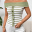 Decorative Button Striped Off-Shoulder Knit Top - Korvel