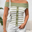 Decorative Button Striped Off-Shoulder Knit Top - Korvel