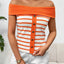 Decorative Button Striped Off-Shoulder Knit Top - Korvel