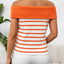 Decorative Button Striped Off-Shoulder Knit Top - Korvel