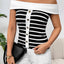 Decorative Button Striped Off-Shoulder Knit Top - Korvel