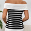Decorative Button Striped Off-Shoulder Knit Top - Korvel