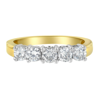 Bague de fiançailles en diamant à 5 pierres en or bicolore 14KT
