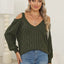 Deep V-neck sexy off shoulder loose pullover sweater for women top - Korvel