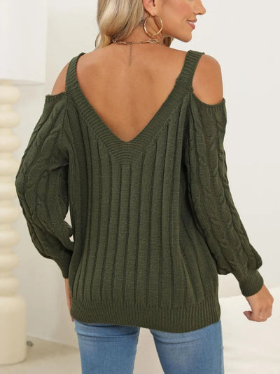 Deep V-neck sexy off shoulder loose pullover sweater for women top - Korvel