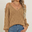 Deep V-neck sexy off shoulder loose pullover sweater for women top - Korvel