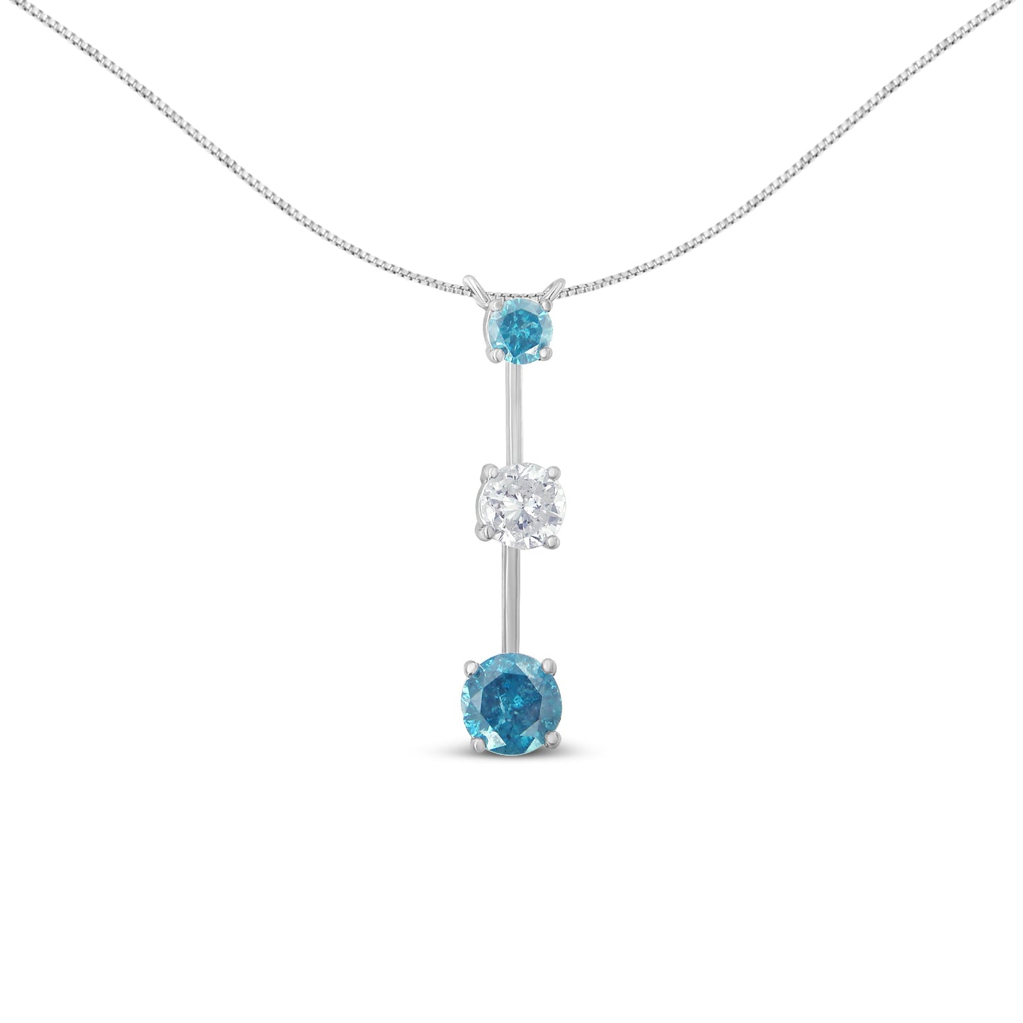 14K White Gold Diamond Pendant Necklace with Blue Accents