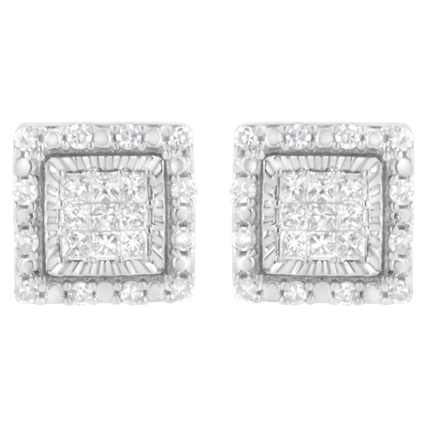 Boucles d'oreilles en diamant taille princesse en or blanc 10K avec sertissage invisible