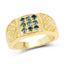 Anillo de Plata Esterlina con Diamante Azul Baño de Oro Amarillo de 14K