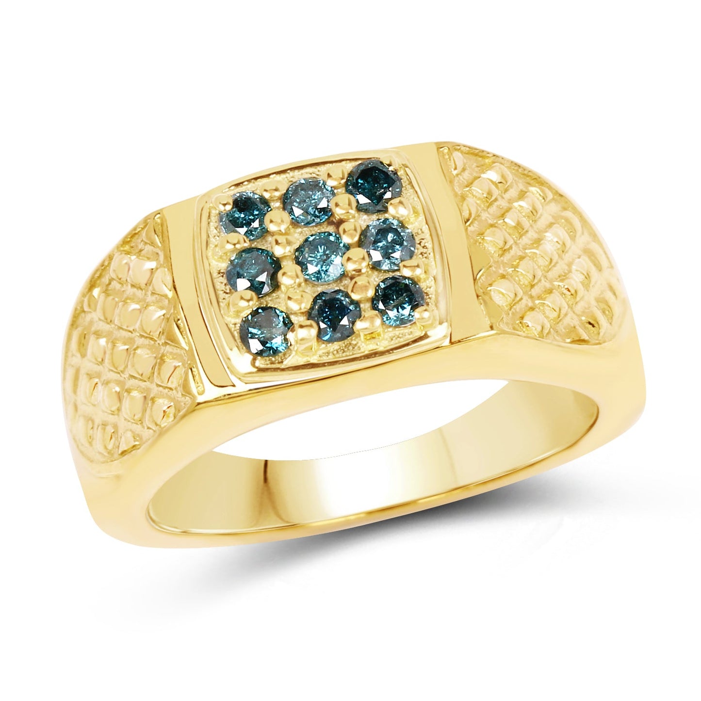 Anillo de Plata Esterlina con Diamante Azul Baño de Oro Amarillo de 14K