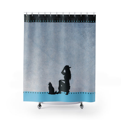 Denim Cat Lady Shower Curtain