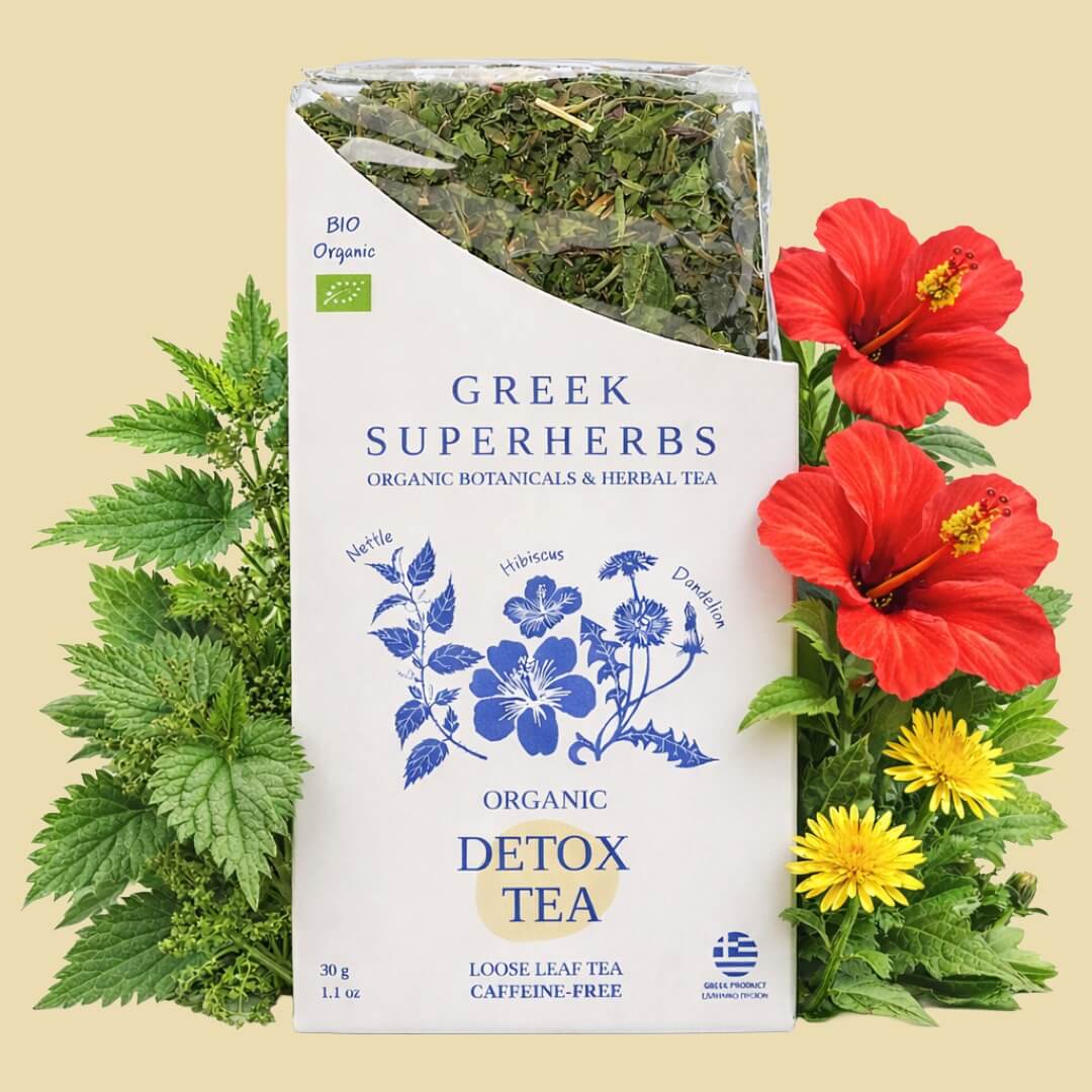 Té de hierbas revitalizante desintoxicante: mezcla de ortiga, diente de león e hibisco