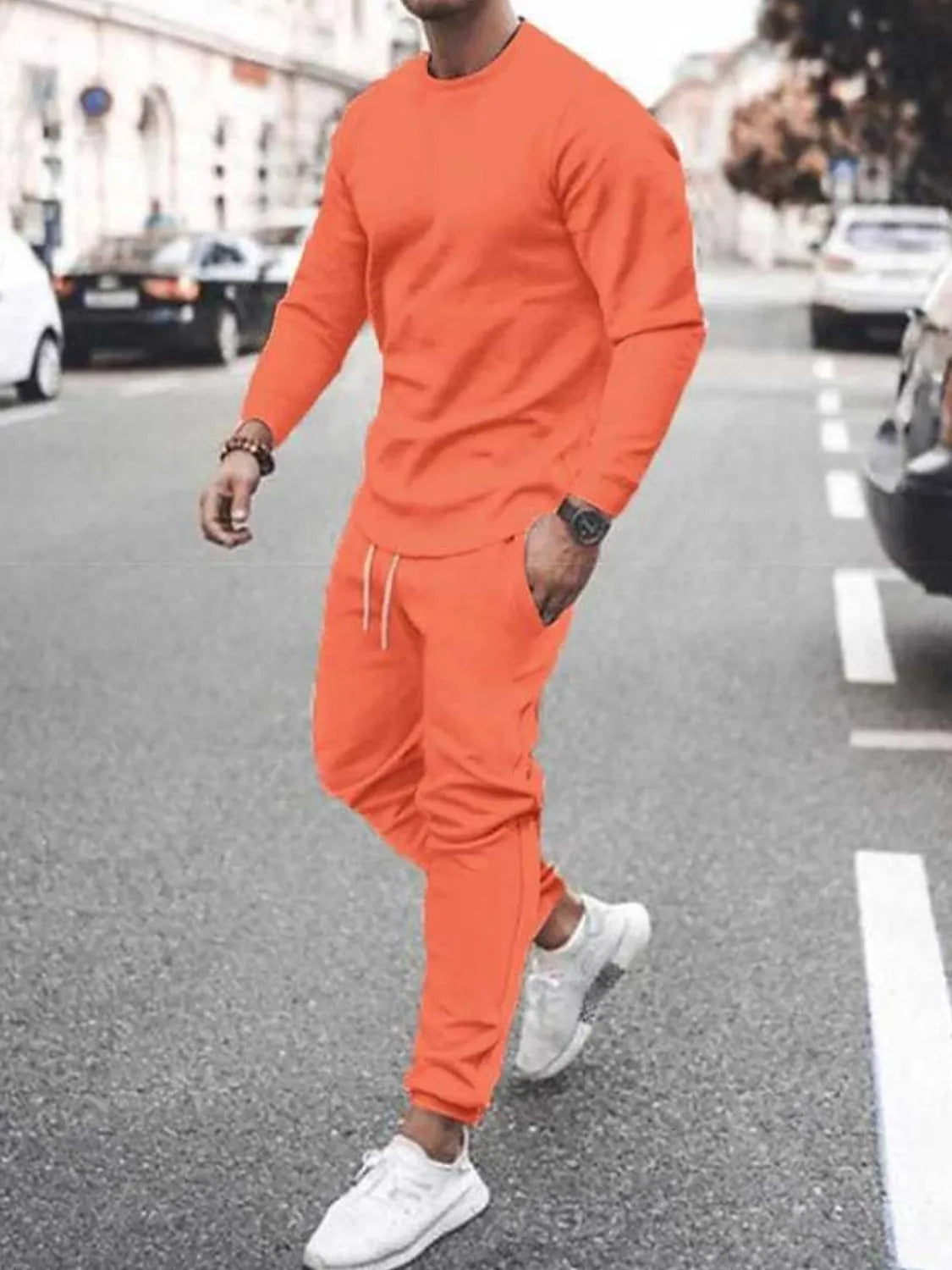 Ensemble haut à col rond à manches longues et pantalon grande taille pour hommes