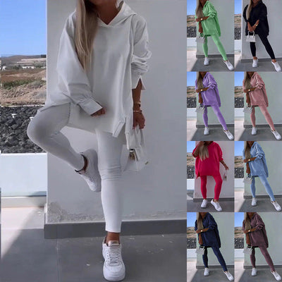 Ensemble de Sweatshirt à Capuche Fendu et Leggings Sportifs pour Femmes