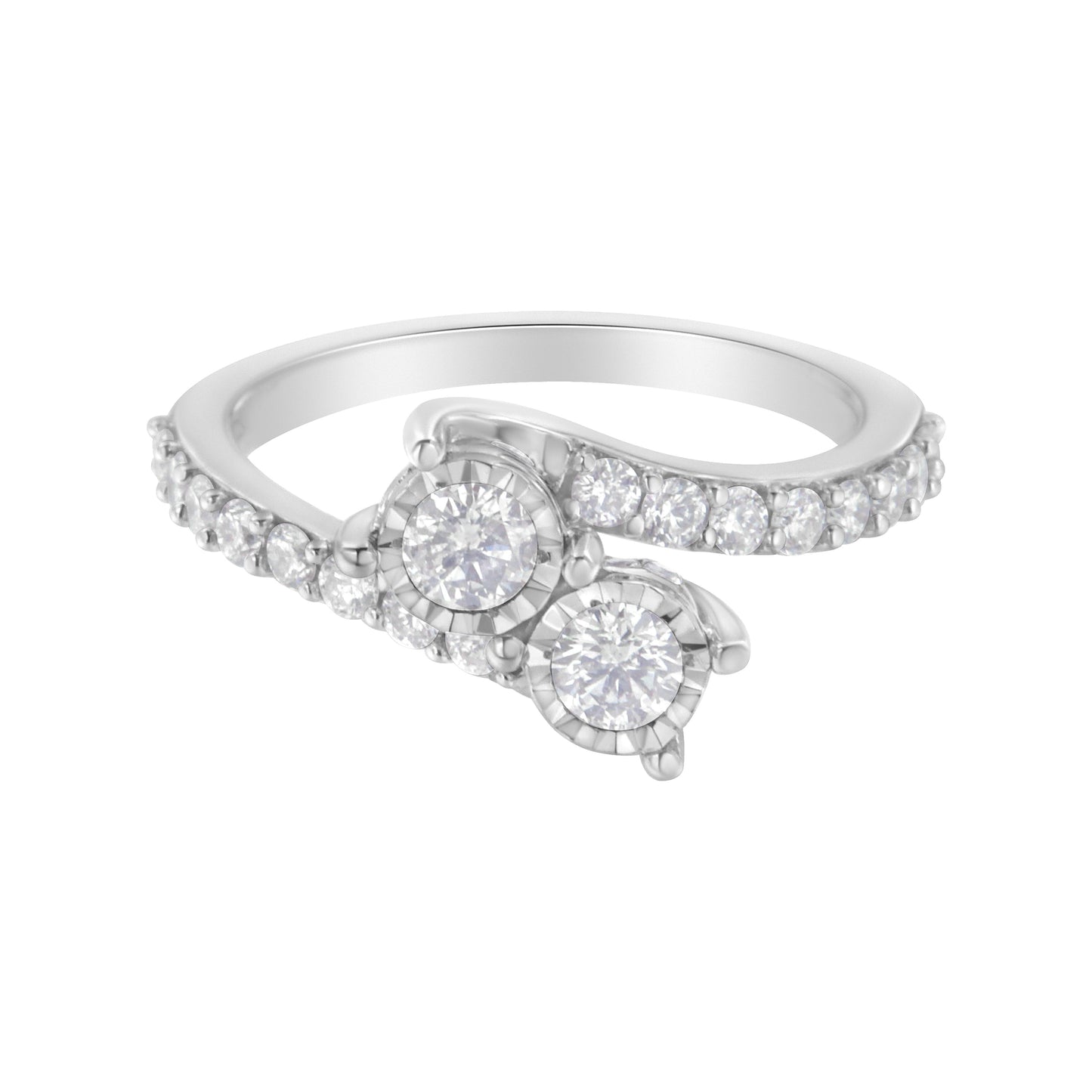 Anillo de dos piedras de diamante en oro blanco de 10K - Talla 6