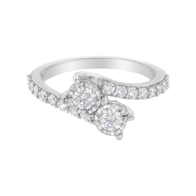 Bague de contournement en diamant à deux pierres en or blanc 10K - Taille 6