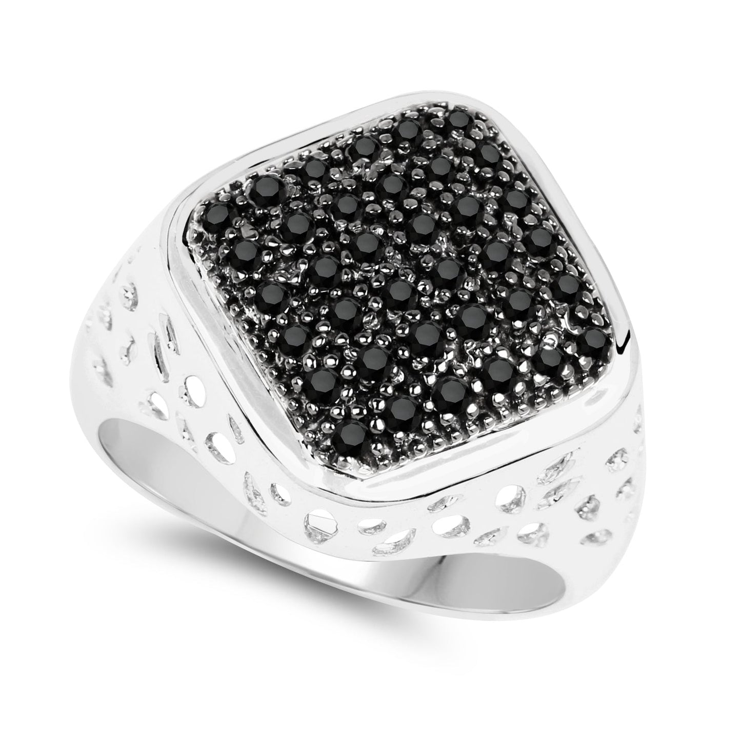 Anillo de Compromiso de Diamante Negro Genuino de 0.54 Quilates en Plata de Ley