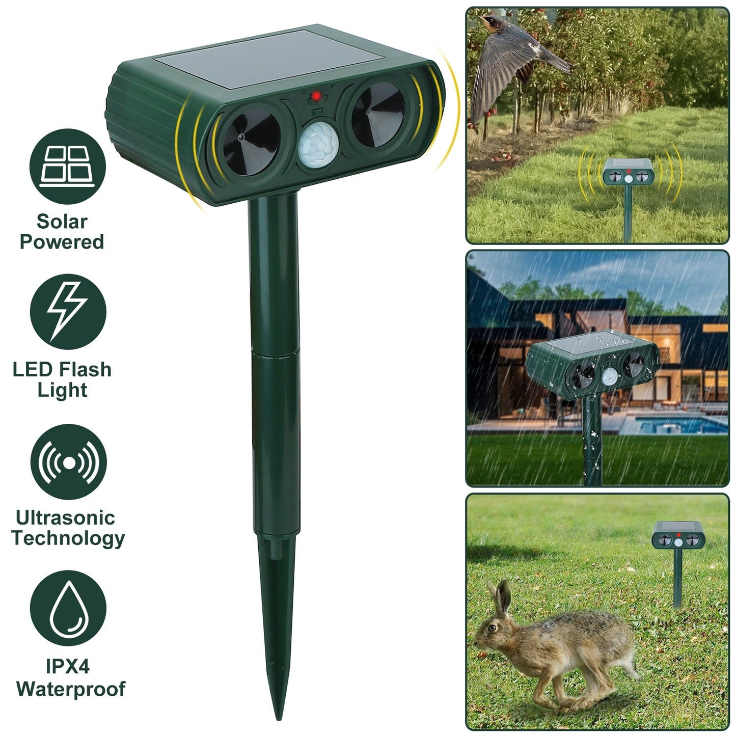 Répulseur Ultrasonique Solaire Gbruno pour Espaces Extérieurs