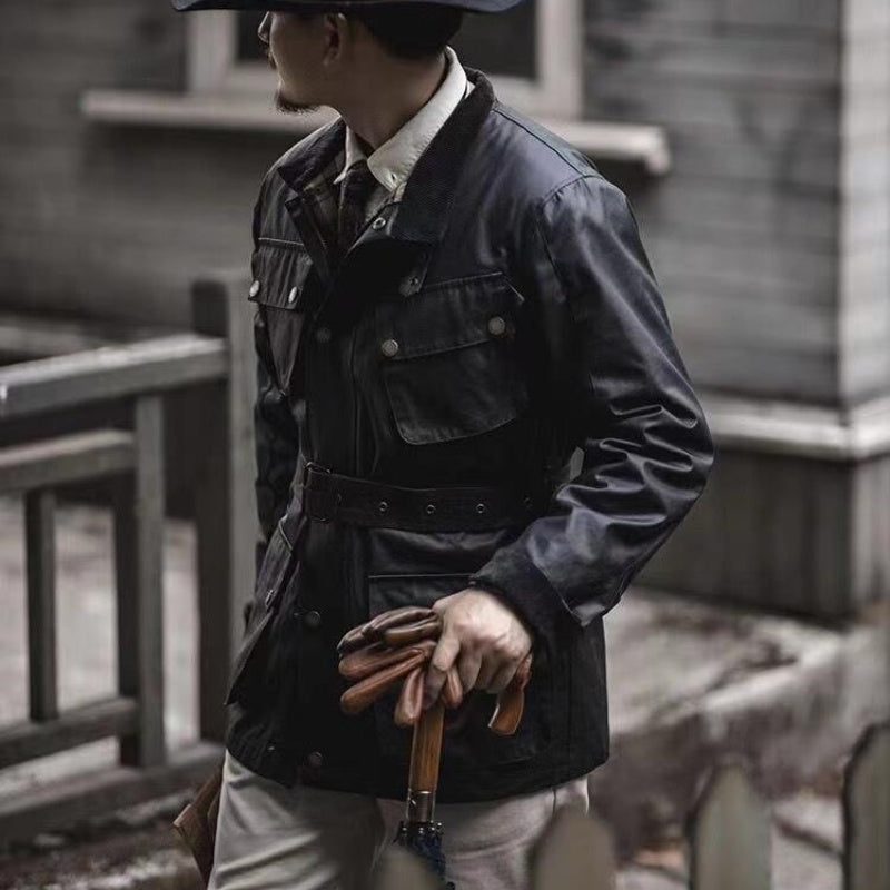 Oil Wax Trench Coat - Retro Biker's Waterproof Jacket for Men