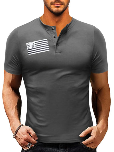 Haut Henley à manches courtes avec drapeau américain pour homme
