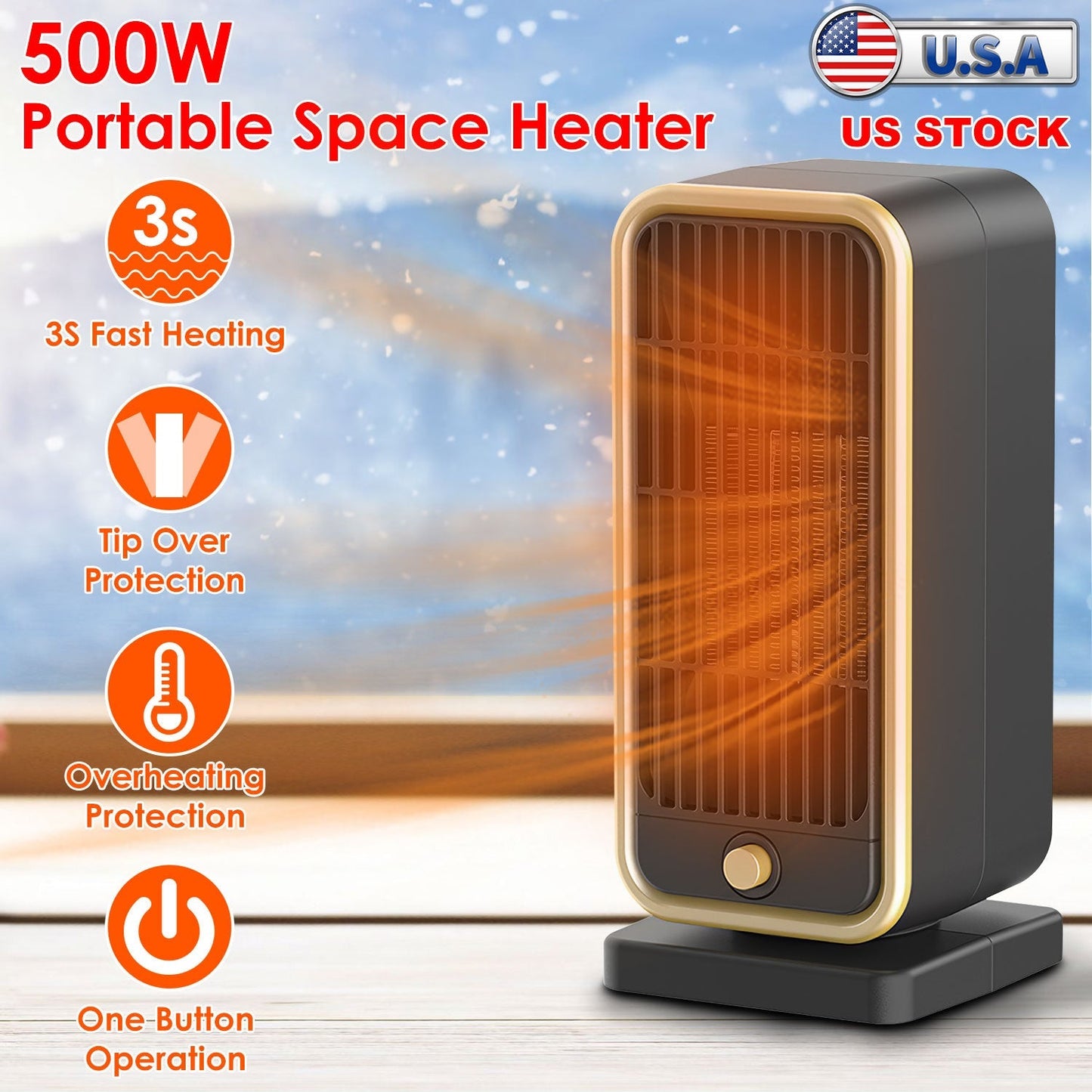 Gbruno 500W Portable Electric Space Heater with Safety Features