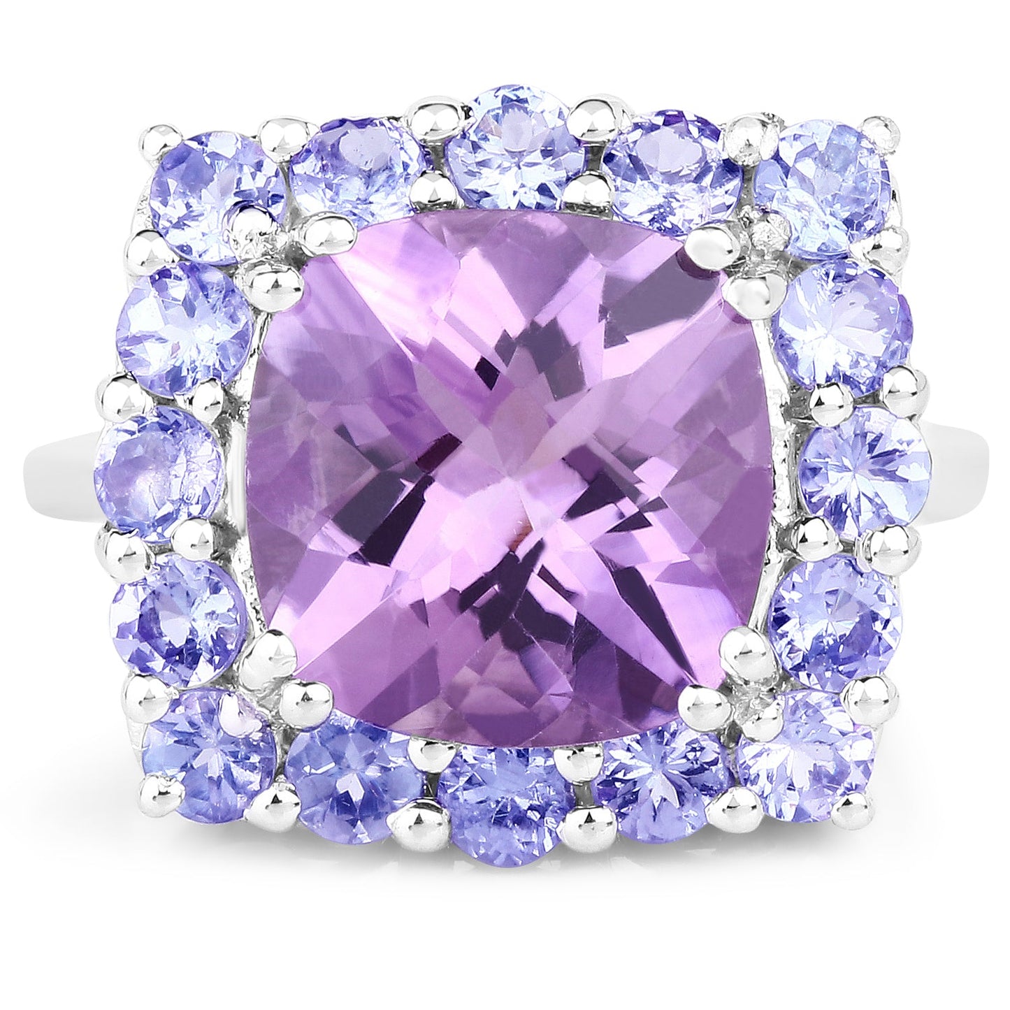 6.63 Carat Genuine Amethyst and Tanzanite Sterling Silver Ring
